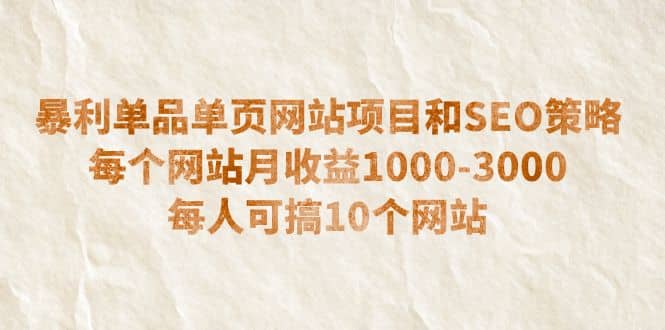 暴利单品单页网站项目和SEO策略 每个网站月收益1000-3000 每人可搞10个