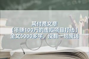 某付费文【年赚100万的虚拟项目打法】全文5000多字，没有一句废话