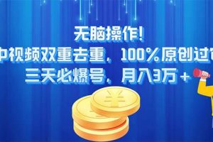 无脑操作!中视频双重去重，100%原创过审，三天必爆号，月入3万+