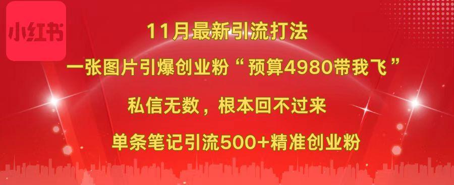 小红书11月最新图片打法，一张图片引爆创业粉“预算4980带我飞”，私信无数，根本回不过来，单条笔记引流500+精准创业粉